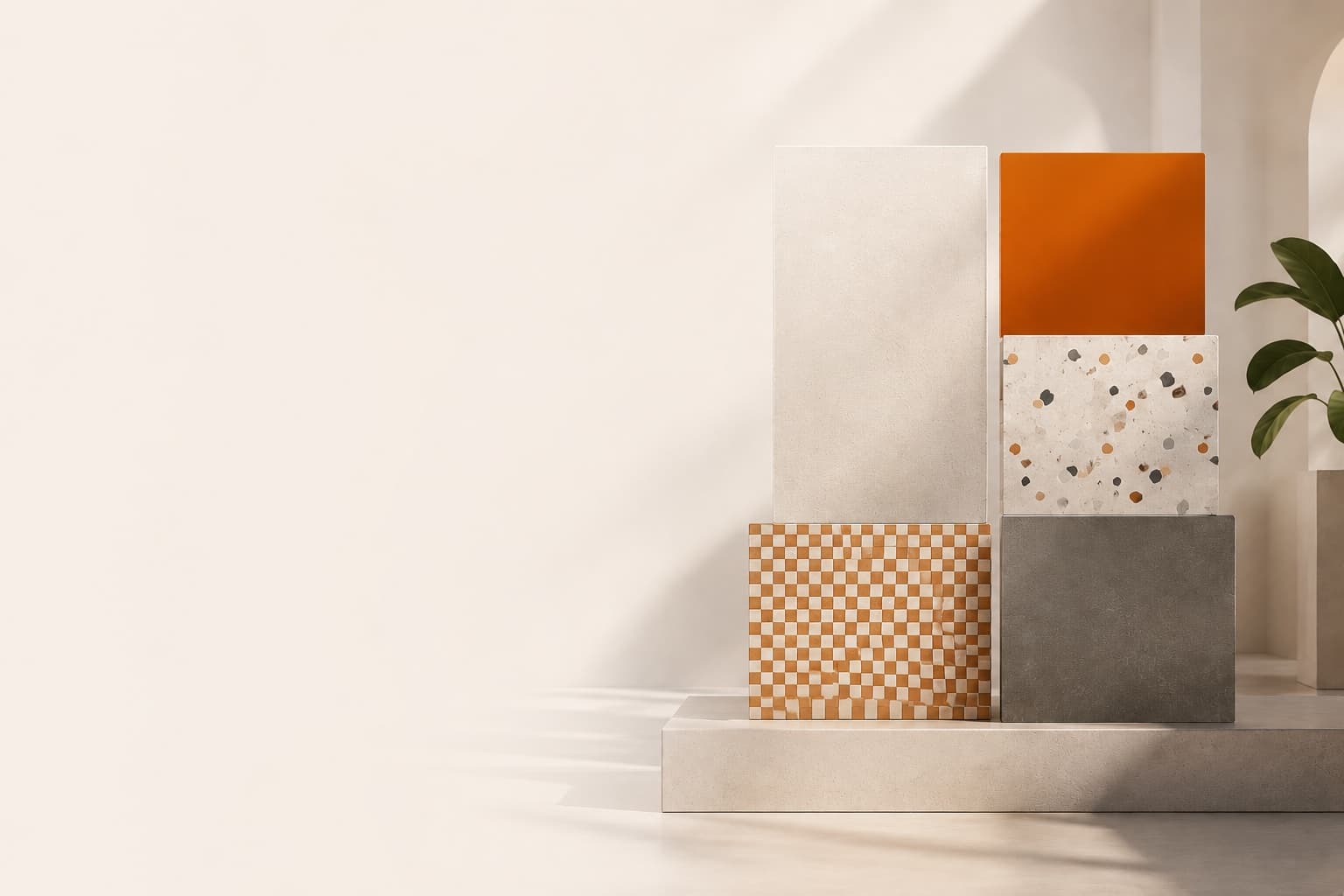 Échantillons de carrelage CARODECO — effet marbre, terrazzo, terracotta et ciment